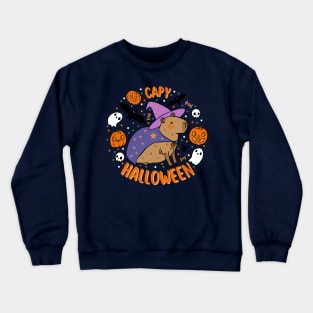 Happy Halloween a cute Funny wizard capybara Crewneck Sweatshirt